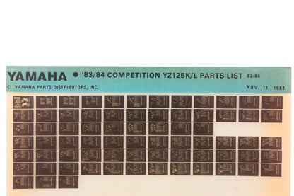 OEM Yamaha AN002-248 1983/84 Competition YZ125K/L Parts List Microfiche Rev:11/11/1983
