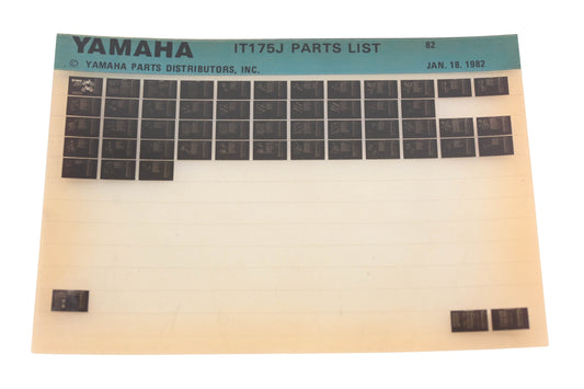 OEM Yamaha AM010-59 1982 IT175J Parts List Microfiche Rev:1/18/1982