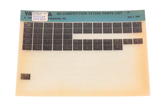 OEM Yamaha AM010-61 1983 Competition YZ125K Parts List Microfiche Rev:12/3/1982