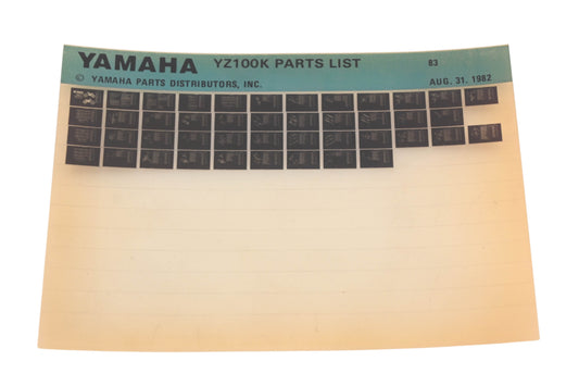 OEM Yamaha AM010-62 1983 YZ100K Parts List Microfiche Rev:8/31/1982