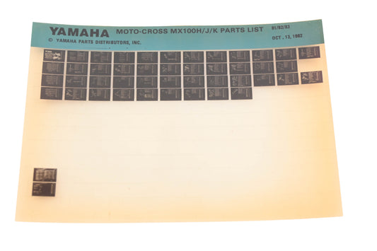 OEM Yamaha AM010-63 1981-83 Moto-Cross MX100H/J/K Parts List Microfiche Rev:10/13/1982