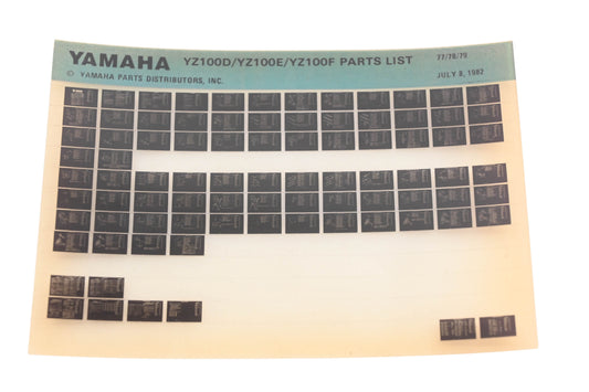 OEM Yamaha AM010-64 1977-79 YZ100D/E/F Parts List Microfiche Rev:7/8/1982