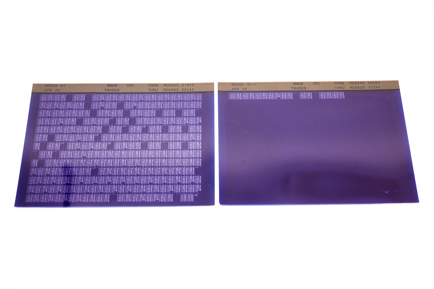 Mack RD688 81, RD688-81-1 RD688S51945 - RD688S52243 VRI Microfiche Lot of 2 NOS