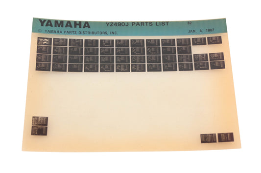 OEM Yamaha AM010-67 1982 YZ490J Parts List Microfiche Rev:1/4/1982