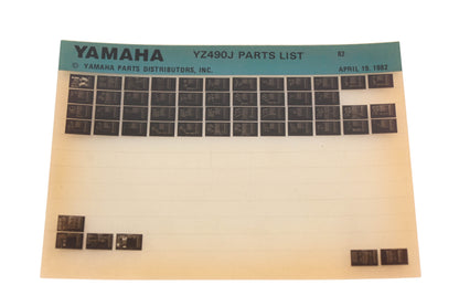 OEM Yamaha AM010-68 1982 YX490J Parts List Microfiche Rev:4/19/1982