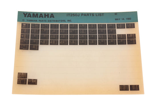 OEM Yamaha AM010-69 1982 IT250J Parts List Microfiche Rev:5/14/1982