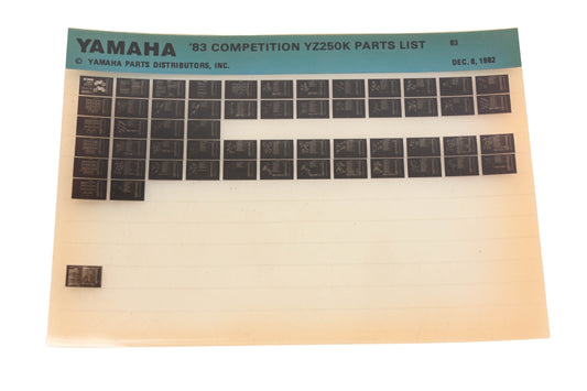 OEM Yamaha AM010-70 1983 Competition YZ250K Parts List Microfiche Rev:12/8/1982