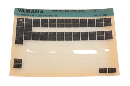 OEM Yamaha AM010-72 1982 YZ250J Parts List Microfiche Rev:1/4/1982