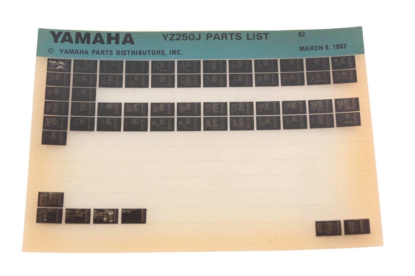 OEM Yamaha AM010-73 1982 YZ250J Parts List Microfiche Rev:3/9/1982