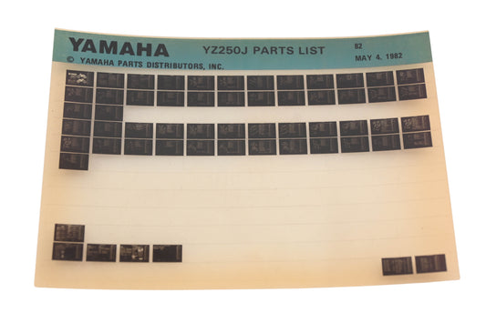 OEM Yamaha AM010-74 1982 YZ250J Parts List Microfiche Rev:5/4/1982