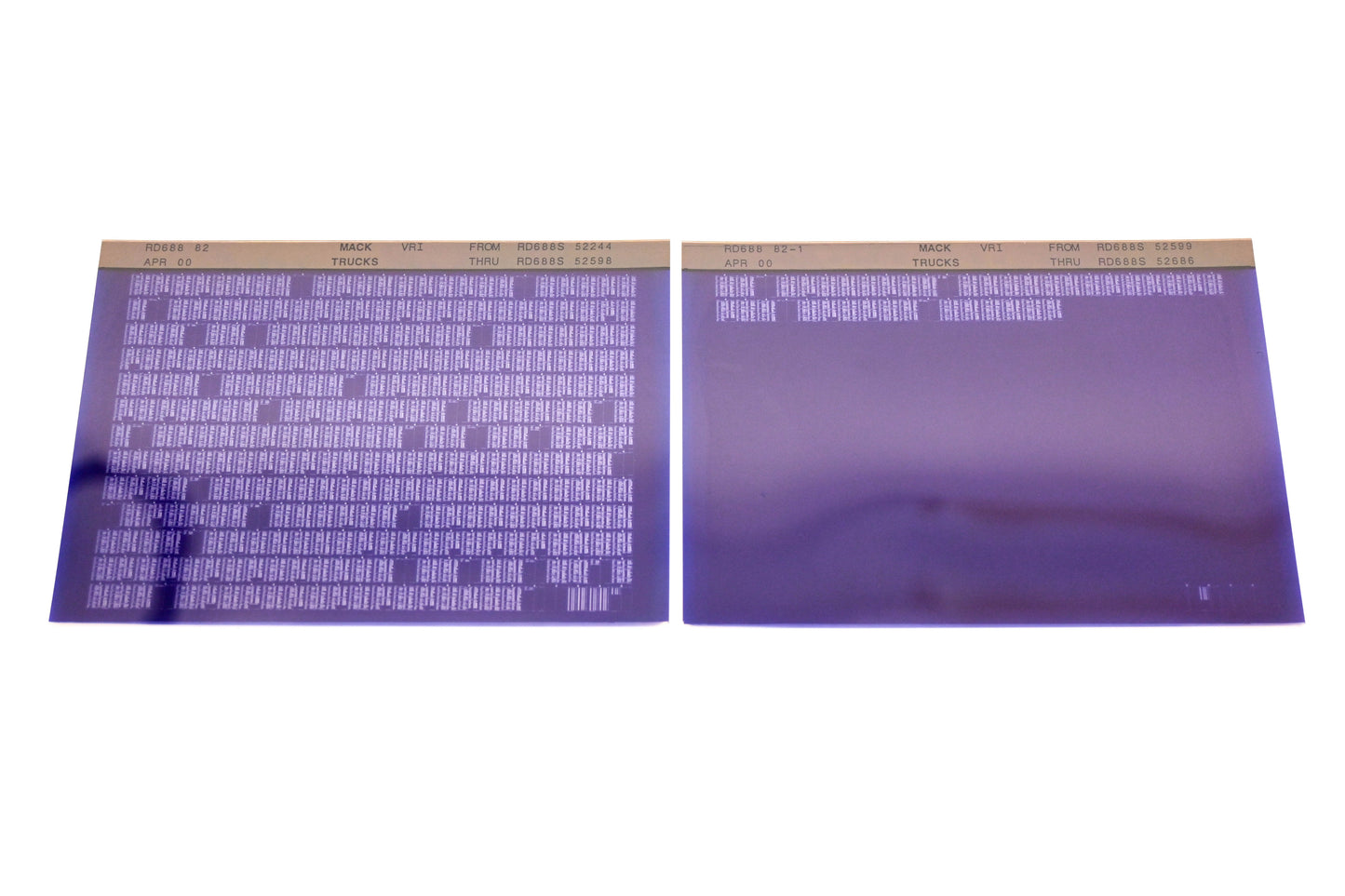 Mack RD688 82, RD688 82-1 RD688S52244 - RD688S52686 VRI Microfiche Lot of 2 NOS