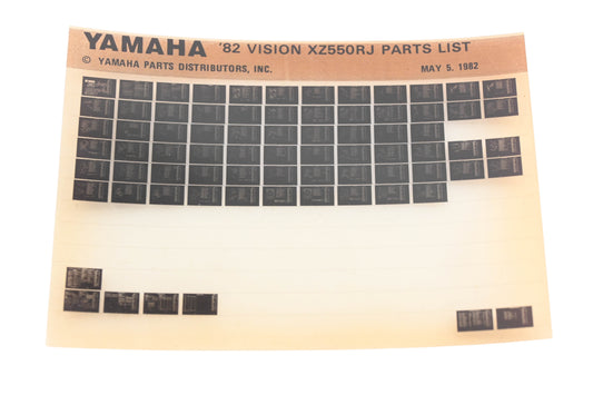 OEM Yamaha AM010-82 1982 XZ550RJ Vision 550 Parts List Microfiche Rev:5/5/1982