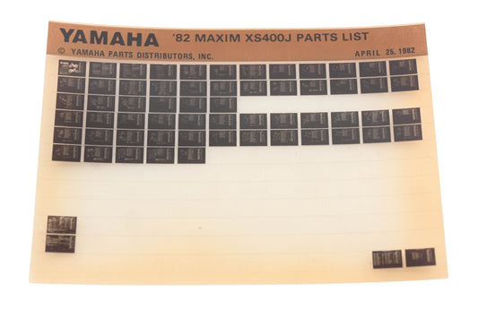 OEM Yamaha AM010-85 1982 Maxim XS400J Parts List Microfiche Rev:4/25/1982
