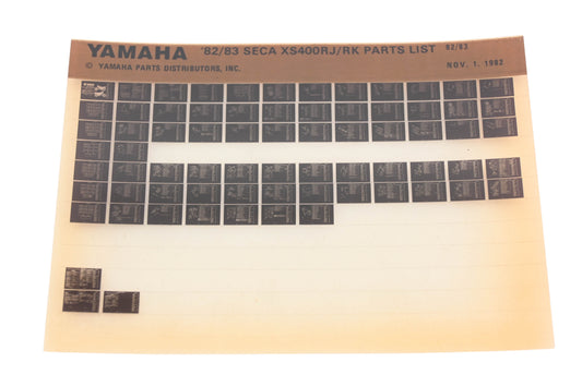 OEM Yamaha AM010-86 1982/83 SECAXS400RJ/RK Parts List Microfiche Rev:11/1/1982