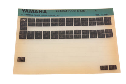 OEM Yamaha AM010-87 1982 YZ125J Parts List Microfiche Rev:12/15/1981