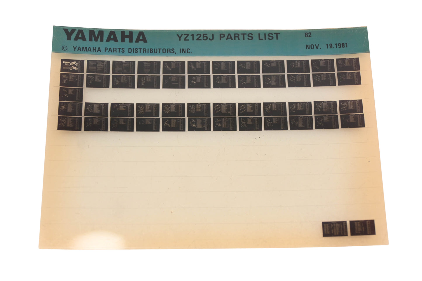 OEM Yamaha AM010-88 1982 YZ125J Parts List Microfiche Rev:11/19/1981