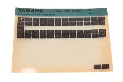 OEM Yamaha AM010-88 1982 YZ125J Parts List Microfiche Rev:11/19/1981