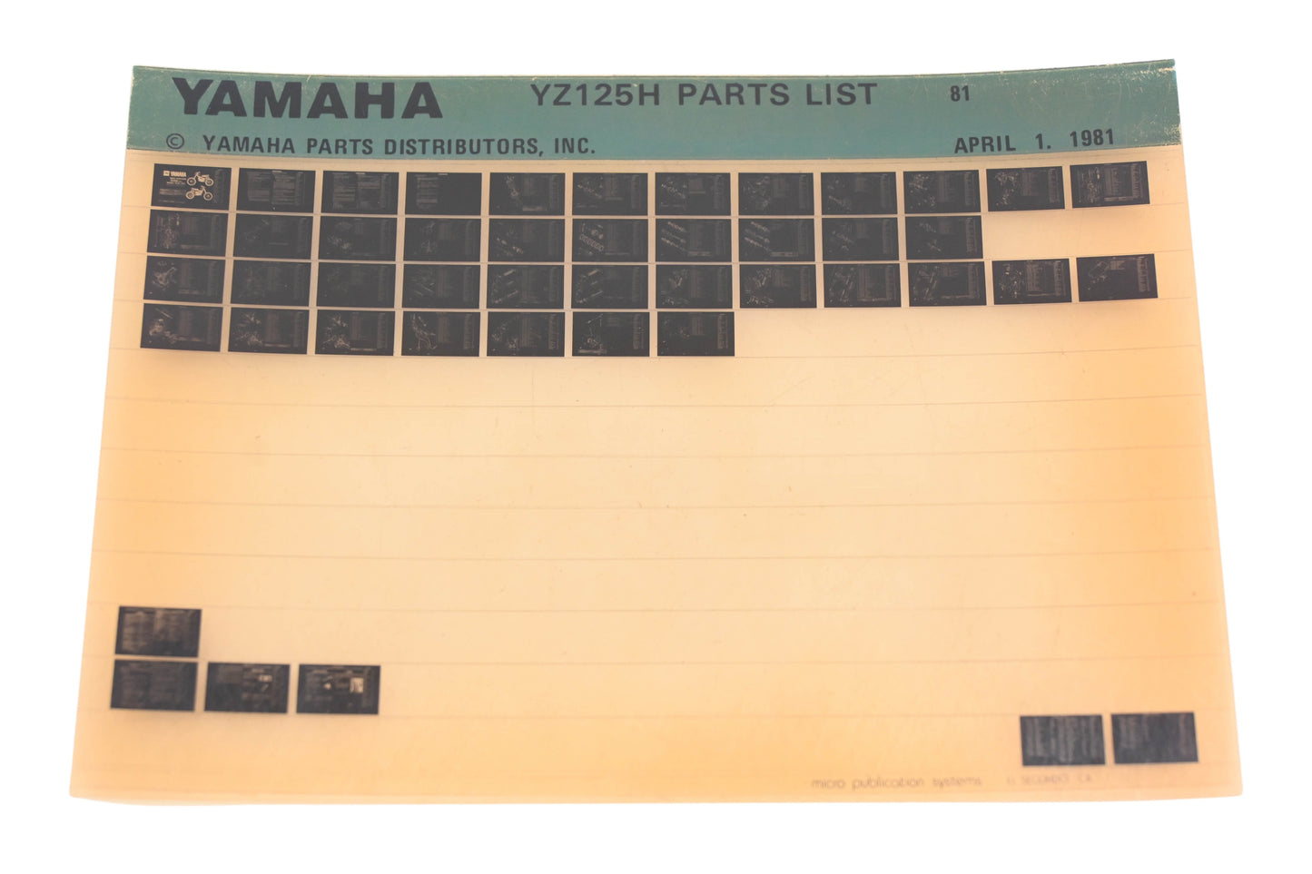 OEM Yamaha AM010-89 1981 YZ125H Parts List Microfiche Rev:4/1/1981