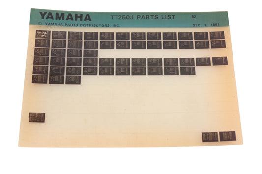 OEM Yamaha AM010-90 1982 TT250J Parts List Microfiche Rev:12/1/1981