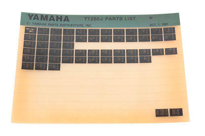 OEM Yamaha AM010-91 1982 TT250J Parts List Microfiche Rev:10/1/1981