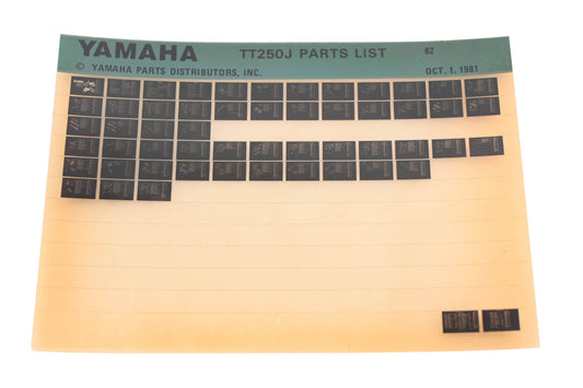 OEM Yamaha AM010-91 1982 TT250J Parts List Microfiche Rev:10/1/1981