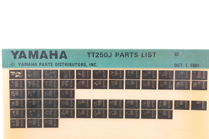 OEM Yamaha AM010-91 1982 TT250J Parts List Microfiche Rev:10/1/1981