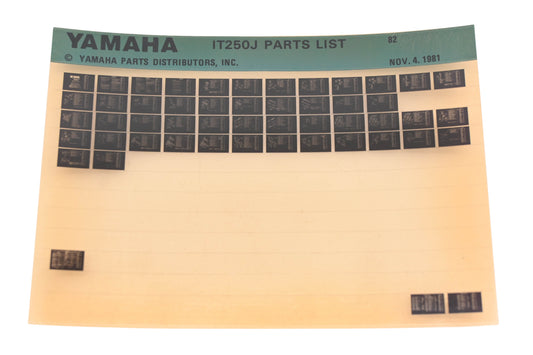 OEM Yamaha AM010-92 1982 IT250J Parts List Microfiche Rev:11/4/1981