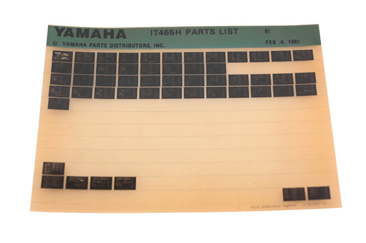 OEM Yamaha AM010-94 1981 IT465H Parts List Microfiche Rev:2/4/1981