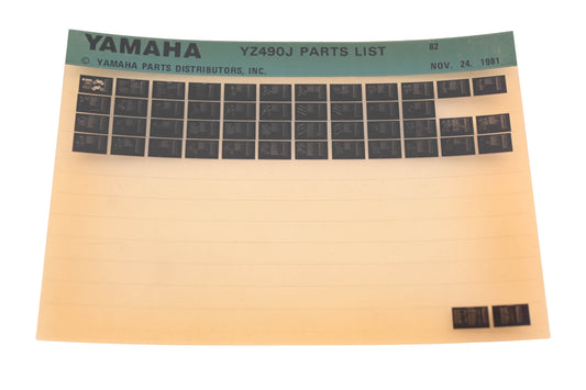 OEM Yamaha AM010-95 1982 YZ490J parts List Microfiche Rev:11/24/1981
