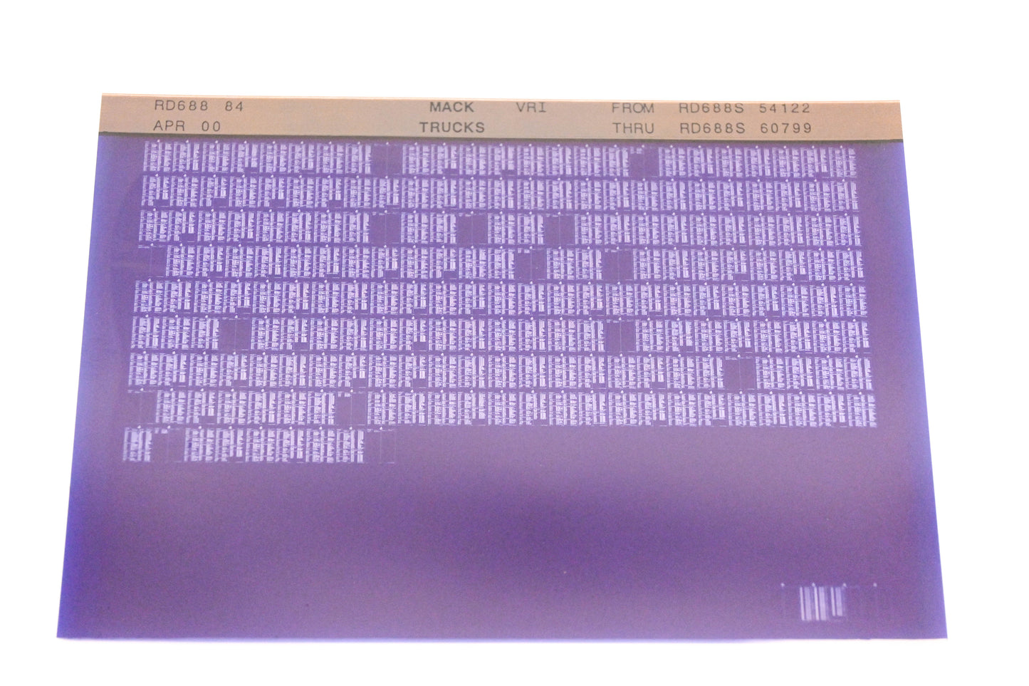 Mack RD688 84 RD688S54122 - RD688S60799 VRI Microfiche NOS