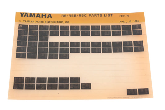 OEM Yamaha AM010-96 1970-72 R5/R5B/R5C Parts List Microfiche Rev:4/10/1981