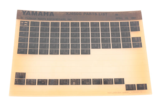 OEM Yamaha AM010-99 1980 XJ650G Parts List Microfiche Rev:4/15/1981