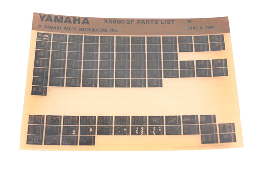OEM Yamaha AM010-100 1979 XS650-2F Parts List Microfiche Rev:6/5/1981