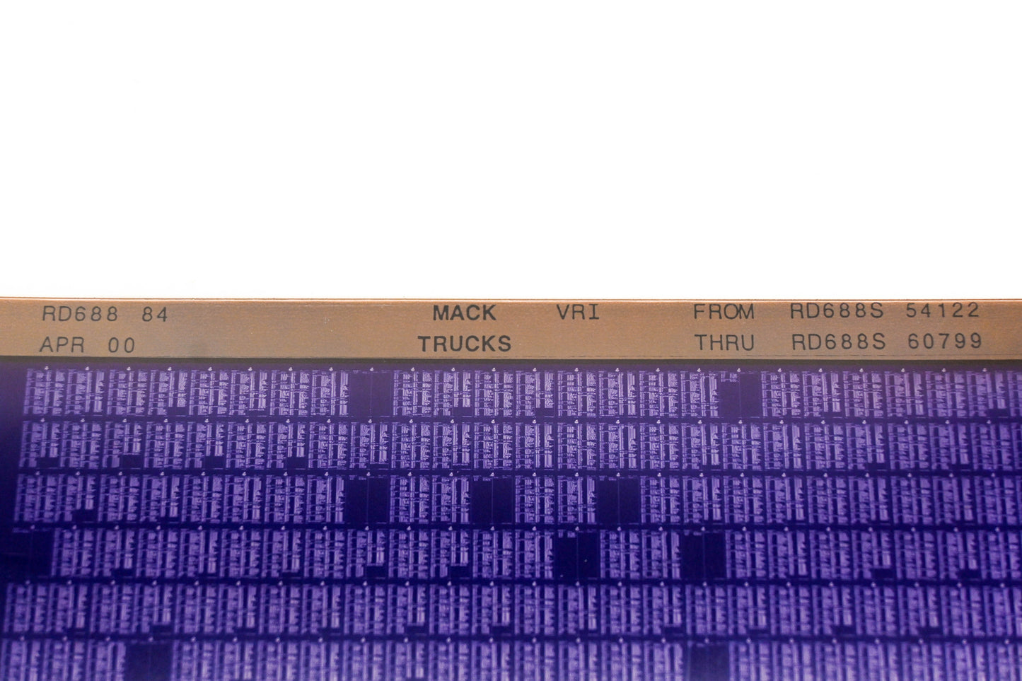 Mack RD688 84 RD688S54122 - RD688S60799 VRI Microfiche NOS