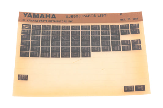 OEM Yamaha AM010-102 1982 XJ650J Parts List Microfiche Rev:10/23/1981