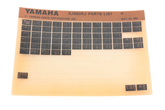 OEM Yamaha AM010-103 1982 XJ550RJ Parts List Microfiche Rev:9/22/1981