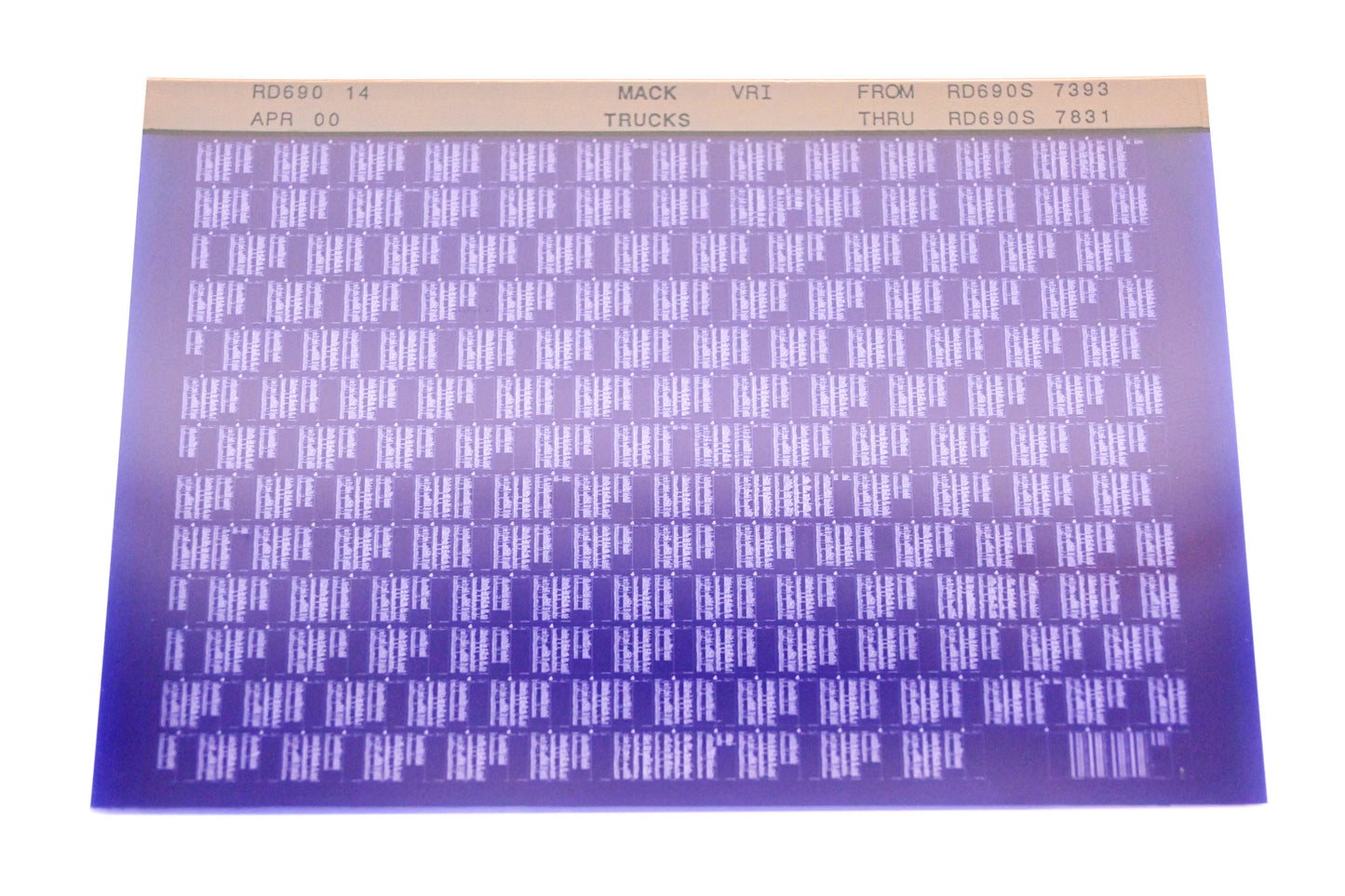 Mack RD690 14 RD690S7393 - RD690S7831 VRI Microfiche NOS