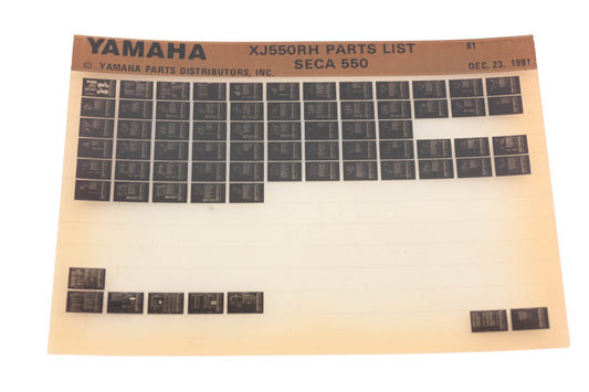 OEM Yamaha AM010-106 1981 SECA 550 XJ550RH Parts List Microfiche Rev:12/23/1981