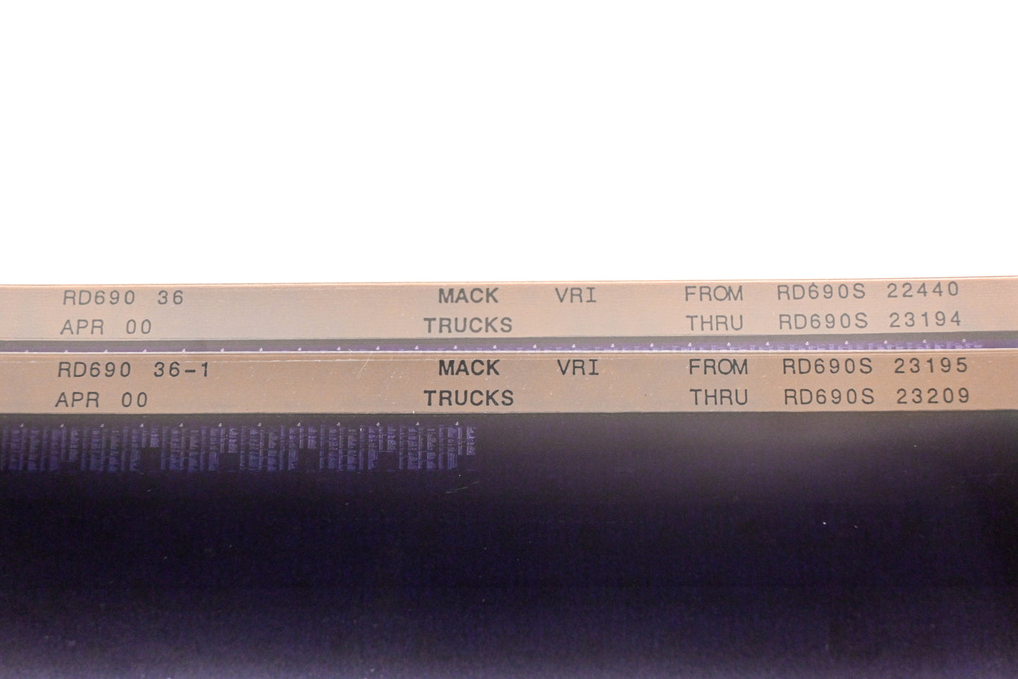 Mack RD690 36, RD690 36-1 Rd690S22440 -RD690S23209 VRI Microfiche Lot of 2 NOS