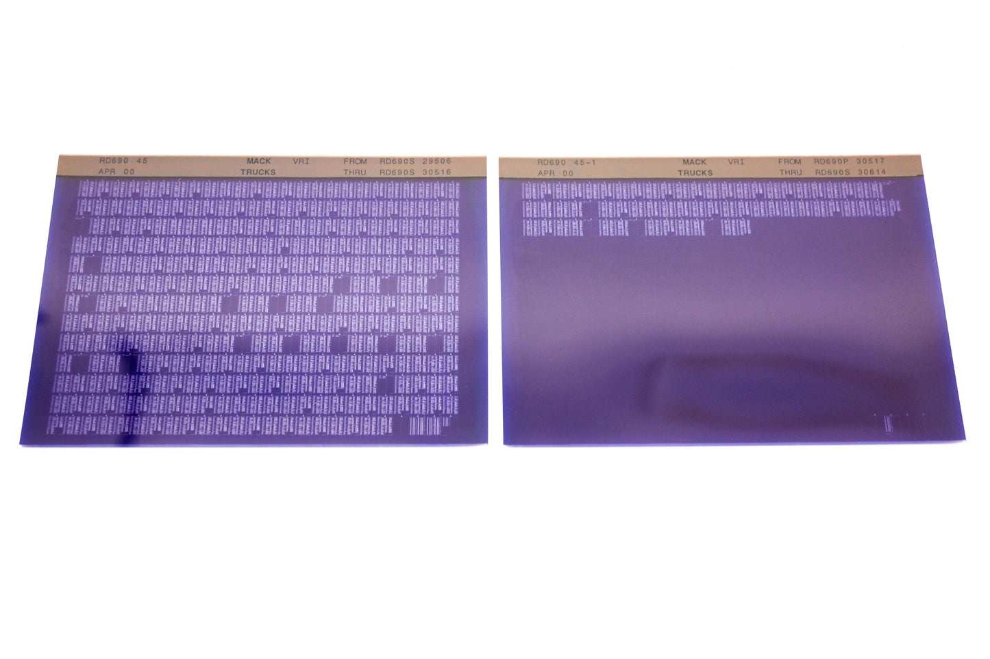 Mack RD690 45, RD690 45-1 RD690S29506 - RD690S30614 VRI Microfiche Lot of 2 NOS