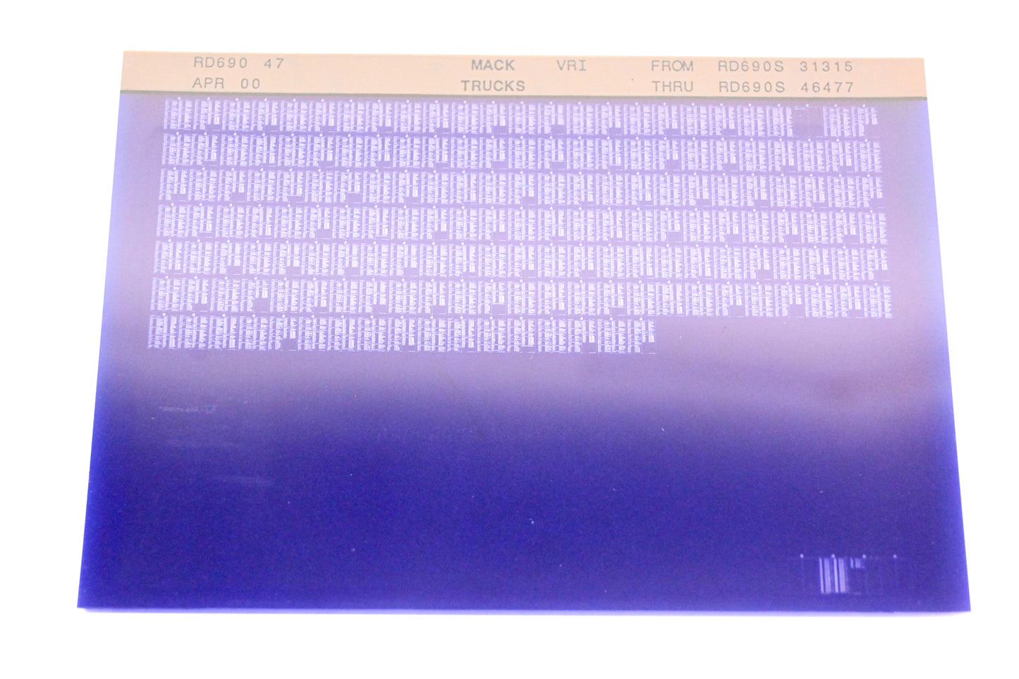 Mack RD690 47 RD690S31315 - RD690S46477 VRI Microfiche NOS