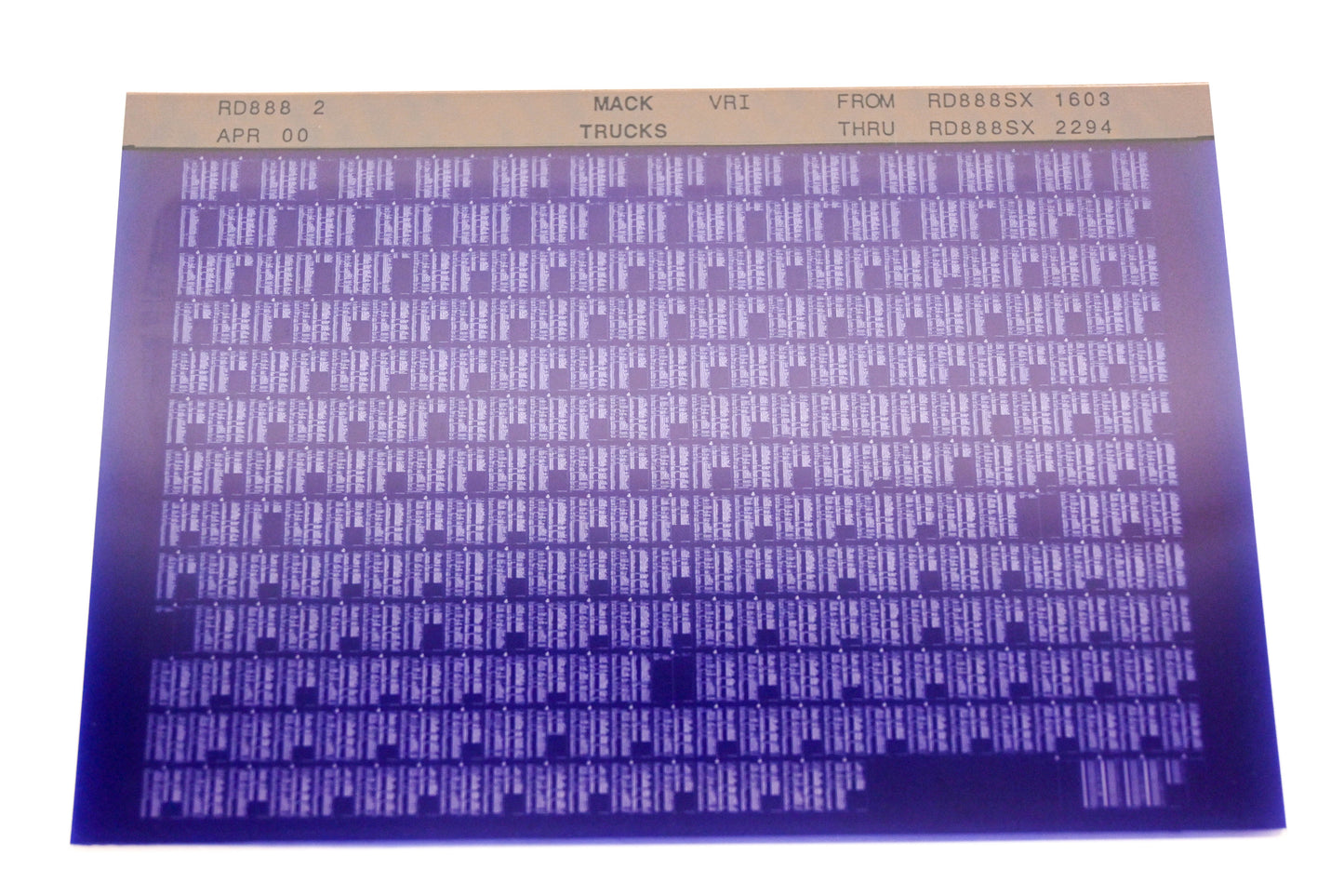 Mack RD888 2 RD888SX1603 - RD888SX2294 VRI Microfiche NOS