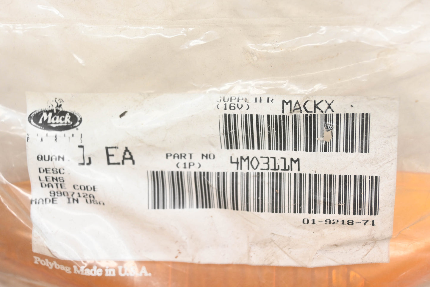 Mack 4MO311M, 9218 Grote Amber Marker Lamp Lens NOS