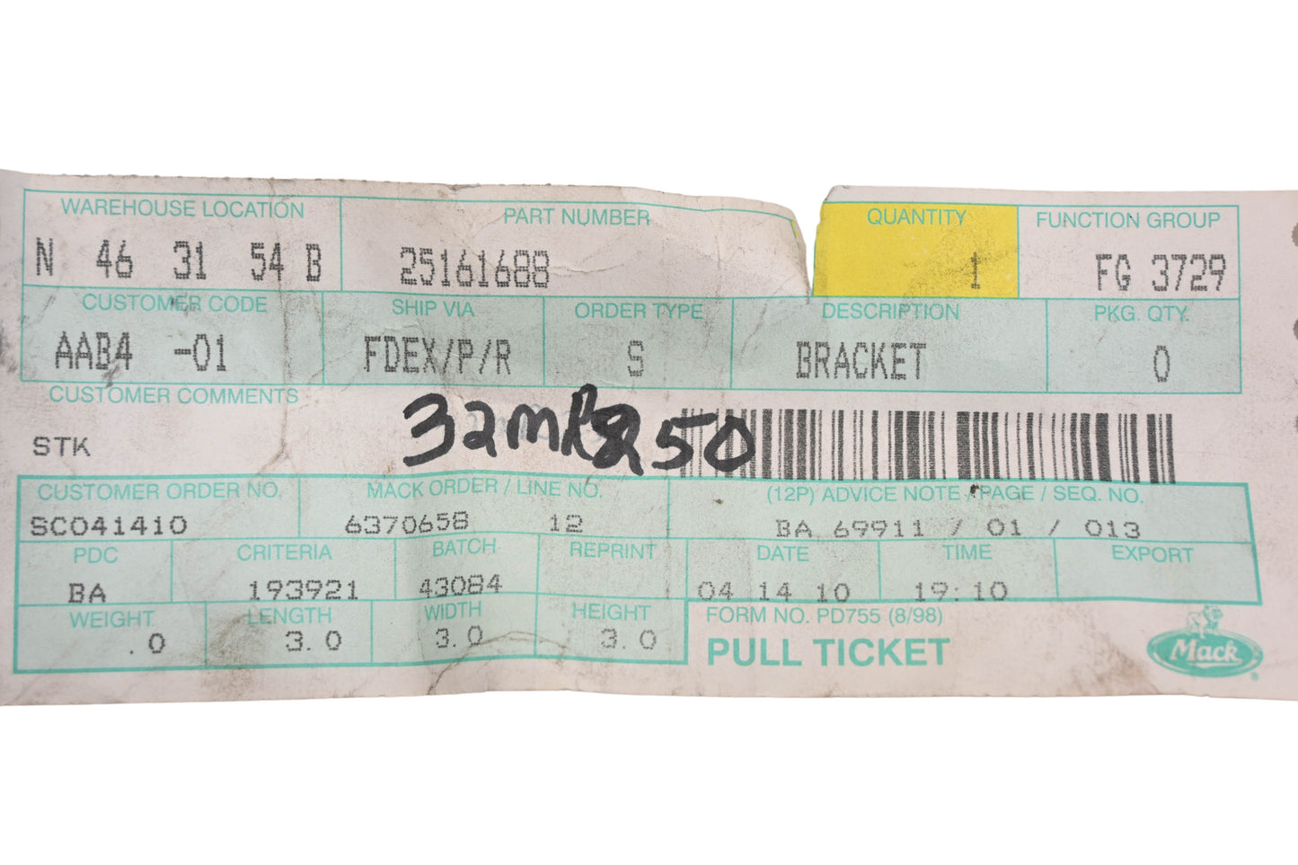 Mack 25161688 Bracket NOS