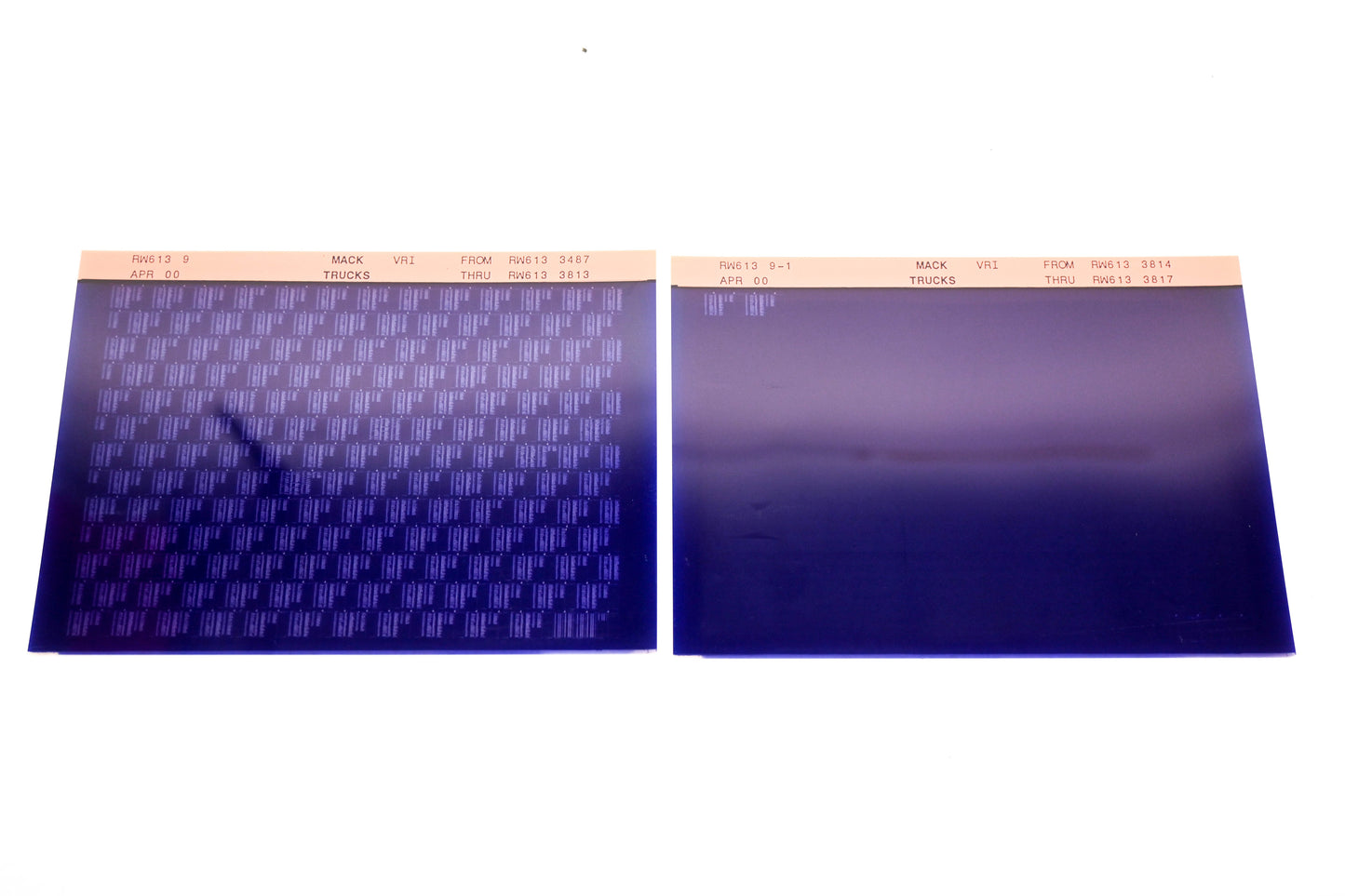 Mack RW613 9, RW613 9-1 RW6133487 - RW6133817 VRI Microfiche Lot of 2 NOS