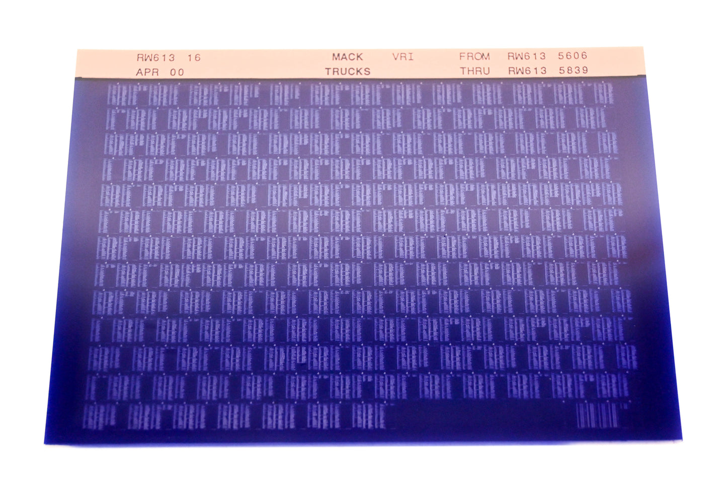 Mack RW613 16 RW6135606 - RW6135839 VRI Microfiche NOS