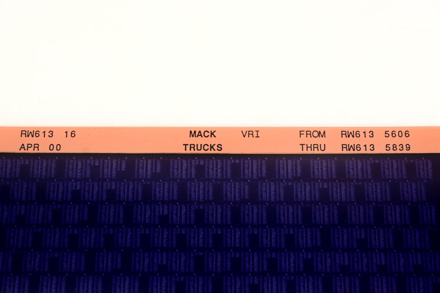 Mack RW613 16 RW6135606 - RW6135839 VRI Microfiche NOS