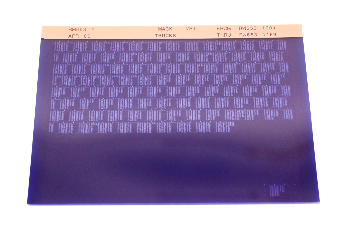 Mack RW653-1 RW6531001 - RW6531189 VRI Microfiche NOS