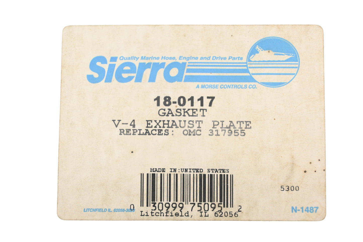 Sierra 18-0117, 317955, 0317955 V-4 Exhaust Plate Gasket NOS