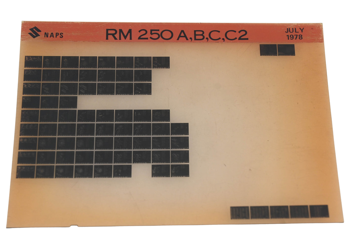 OEM Suzuki RM250ABCC2 RM250A,B,C,C2 Parts Catalogue Microfiche Rev: 7/1978